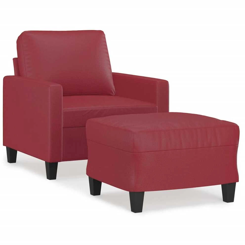 Sofa Krėslas su pakoja, raudonojo vyno spalvos, 60cm, dirbtinė oda