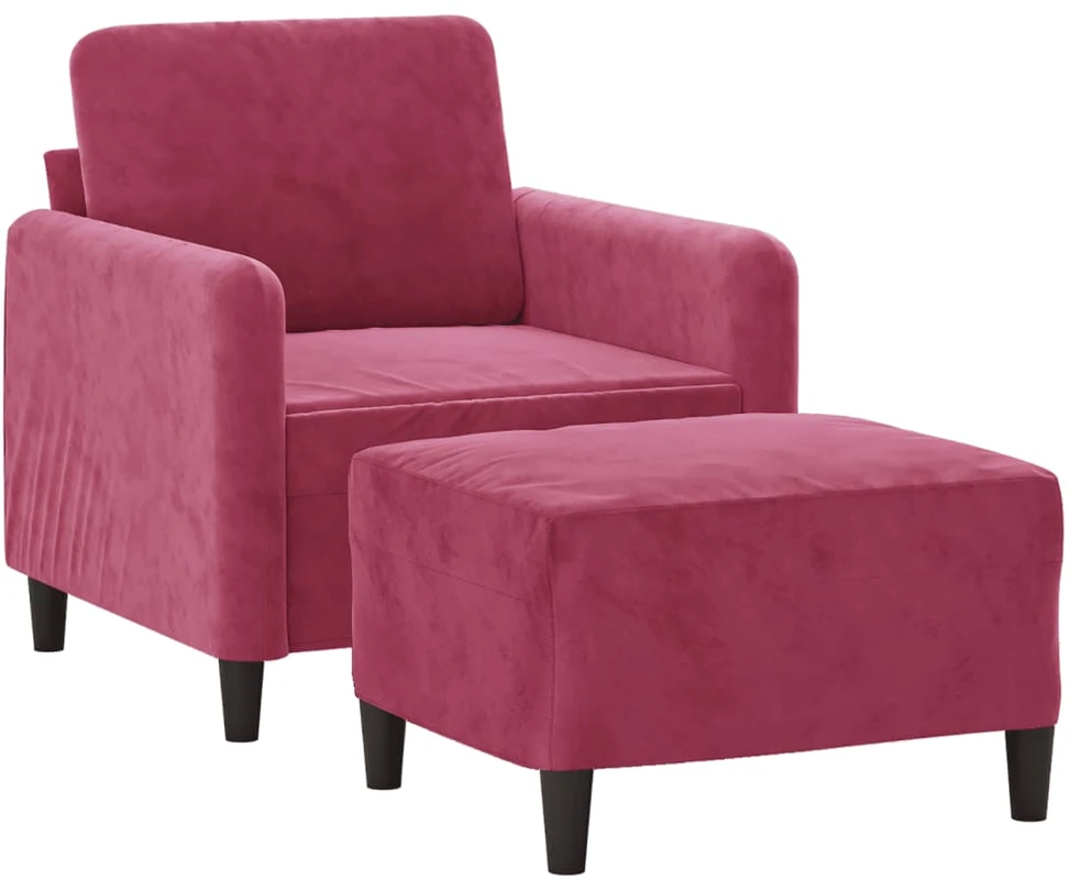 Sofa Krėslas su pakoja, raudonojo vyno spalvos, 60cm, aksomas
