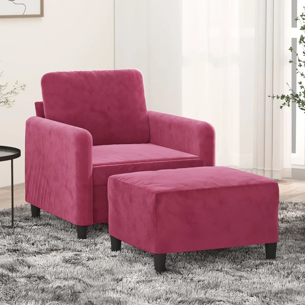 Sofa Krėslas su pakoja, raudonojo vyno spalvos, 60cm, aksomas