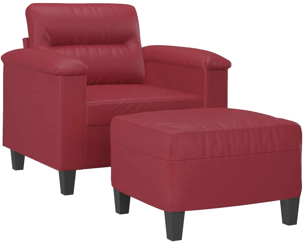 Sofa Krėslas su pakoja, raudonojo vyno spalvos, 60cm, dirbtinė oda