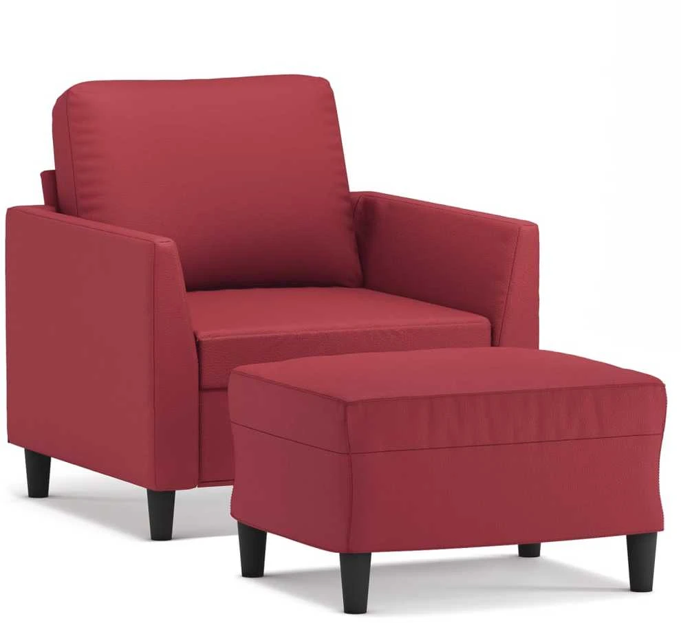 Sofa Krėslas su pakoja, raudonojo vyno spalvos, 60cm, dirbtinė oda
