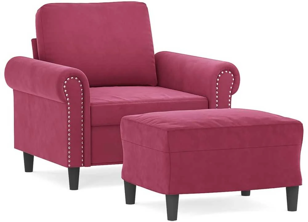 Sofa Krėslas su pakoja, raudonojo vyno spalvos, 60cm, aksomas