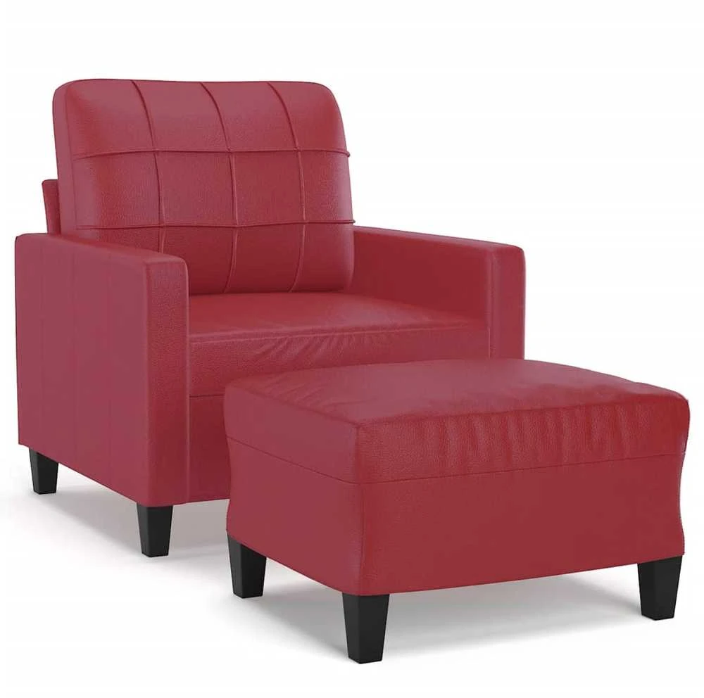 Sofa Krėslas su pakoja, raudonojo vyno spalvos, 60cm, dirbtinė oda
