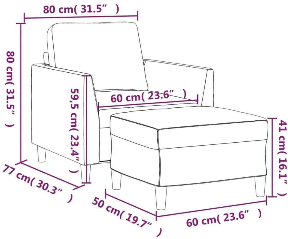 Sofa Krėslas su pakoja, raudonojo vyno spalvos, 60cm, dirbtinė oda