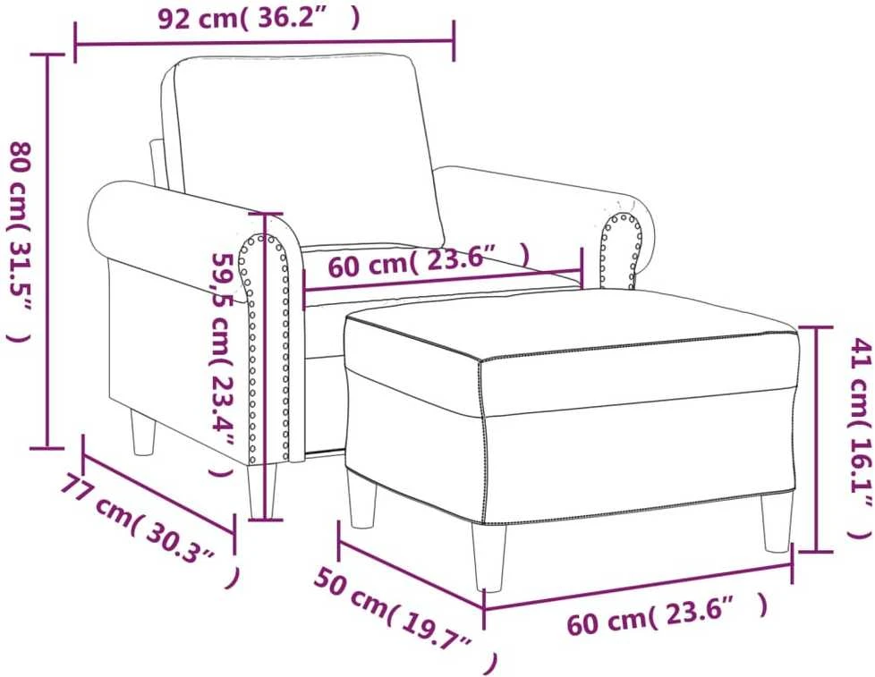 Sofa Krėslas su pakoja, raudonojo vyno spalvos, 60cm, aksomas