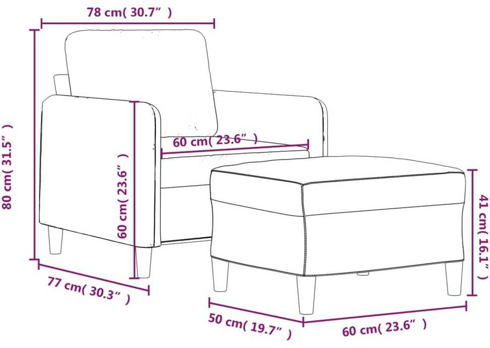 Sofa Krėslas su pakoja, raudonojo vyno spalvos, 60cm, aksomas