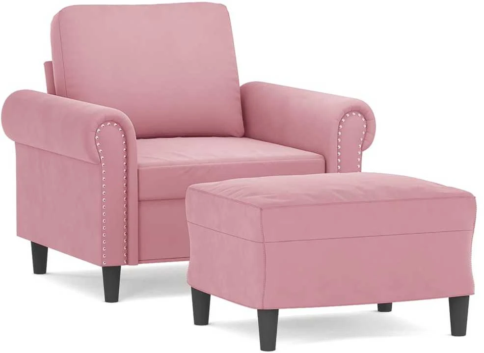 Sofa Krėslas su pakoja, rožinės spalvos, 60cm, aksomas