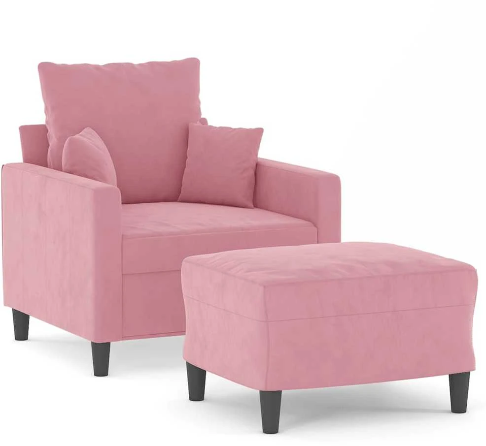 Sofa Krėslas su pakoja, rožinės spalvos, 60cm, aksomas