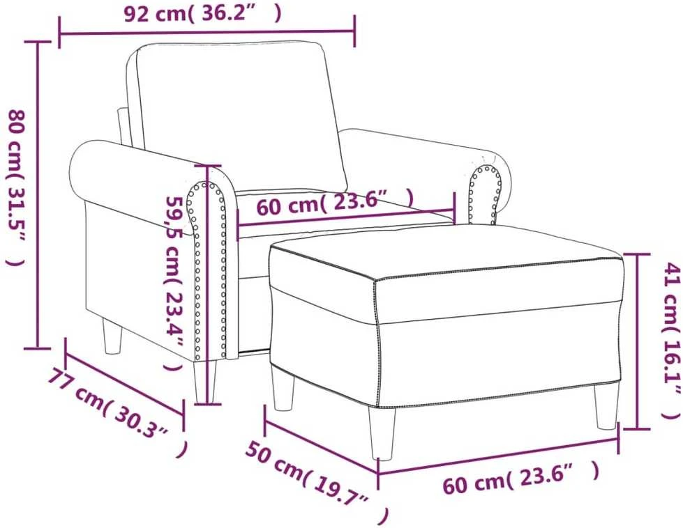 Sofa Krėslas su pakoja, rožinės spalvos, 60cm, aksomas