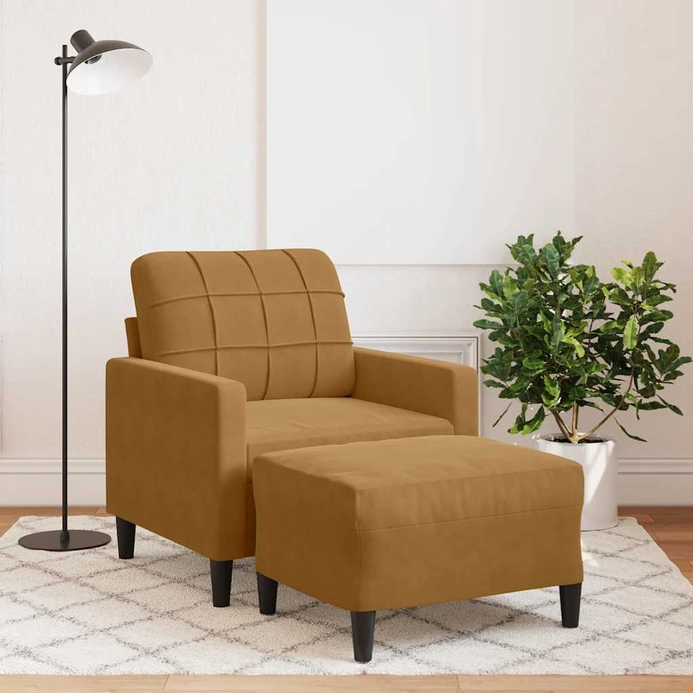 Sofa Krėslas su pakoja, rudos spalvos, 60cm, aksomas