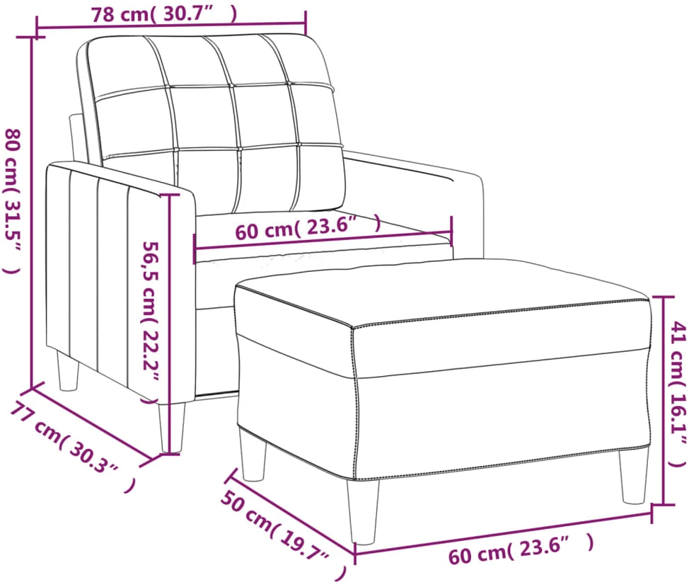 Sofa Krėslas su pakoja, šviesiai geltonos spalvos, 60cm, audinys