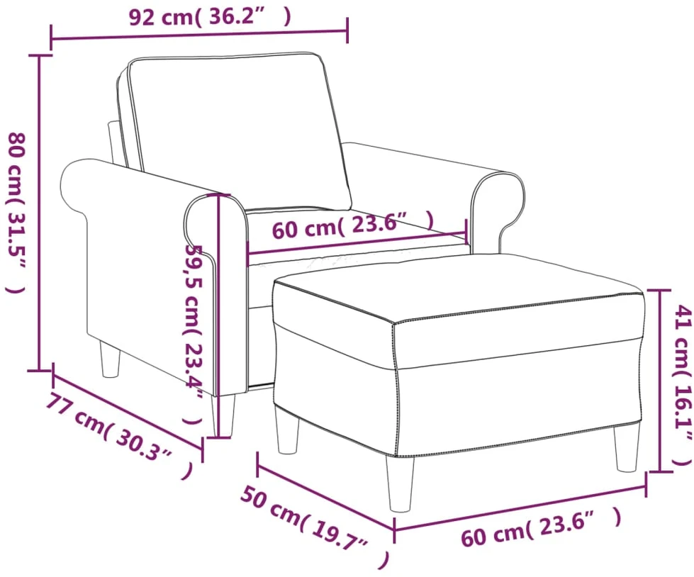Sofa Krėslas su pakoja, šviesiai pilkos spalvos, 60cm, audinys