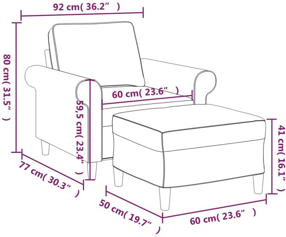 Sofa Krėslas su pakoja, šviesiai pilkos spalvos, 60cm, audinys