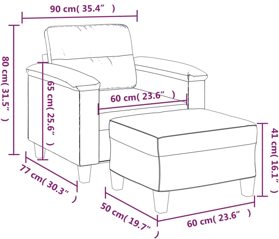 Sofa Krėslas su pakoja, tamsiai pilkas, 60cm, mikropluošto audinys
