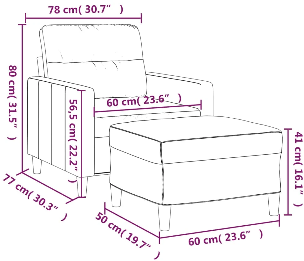 Sofa Krėslas su pakoja, tamsiai pilkos spalvos, 60cm, audinys