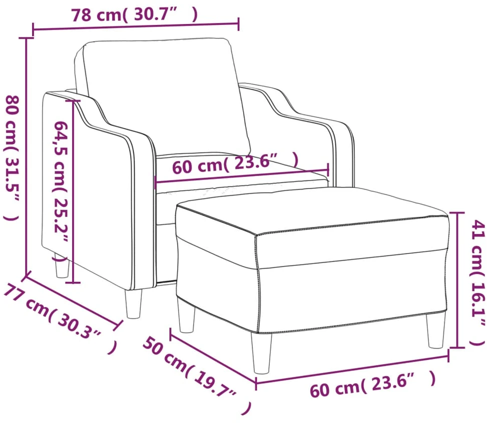 Sofa Krėslas su pakoja, tamsiai pilkos spalvos, 60cm, audinys