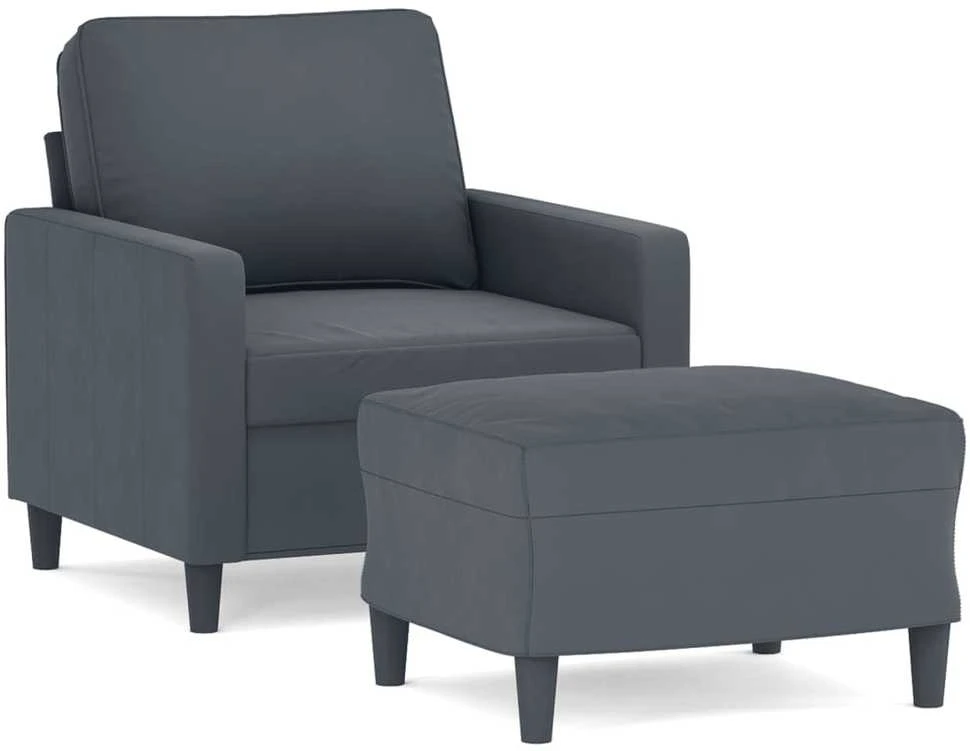 Sofa Krėslas su pakoja, tamsiai pilkos spalvos, 60cm, aksomas