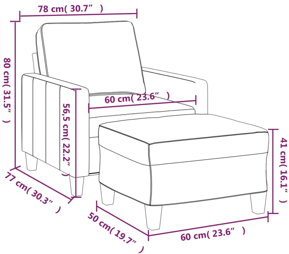 Sofa Krėslas su pakoja, tamsiai pilkos spalvos, 60cm, audinys
