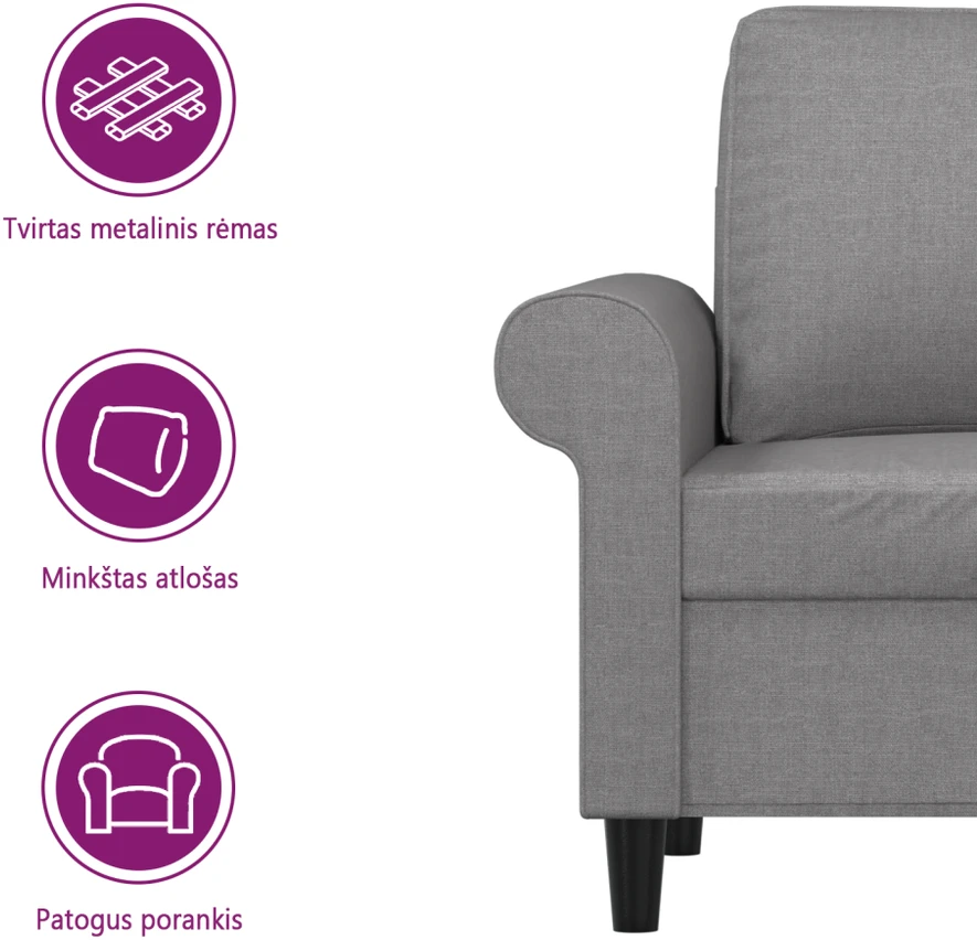 Sofa Krėslas, šviesiai pilkos spalvos, 60cm, audinys