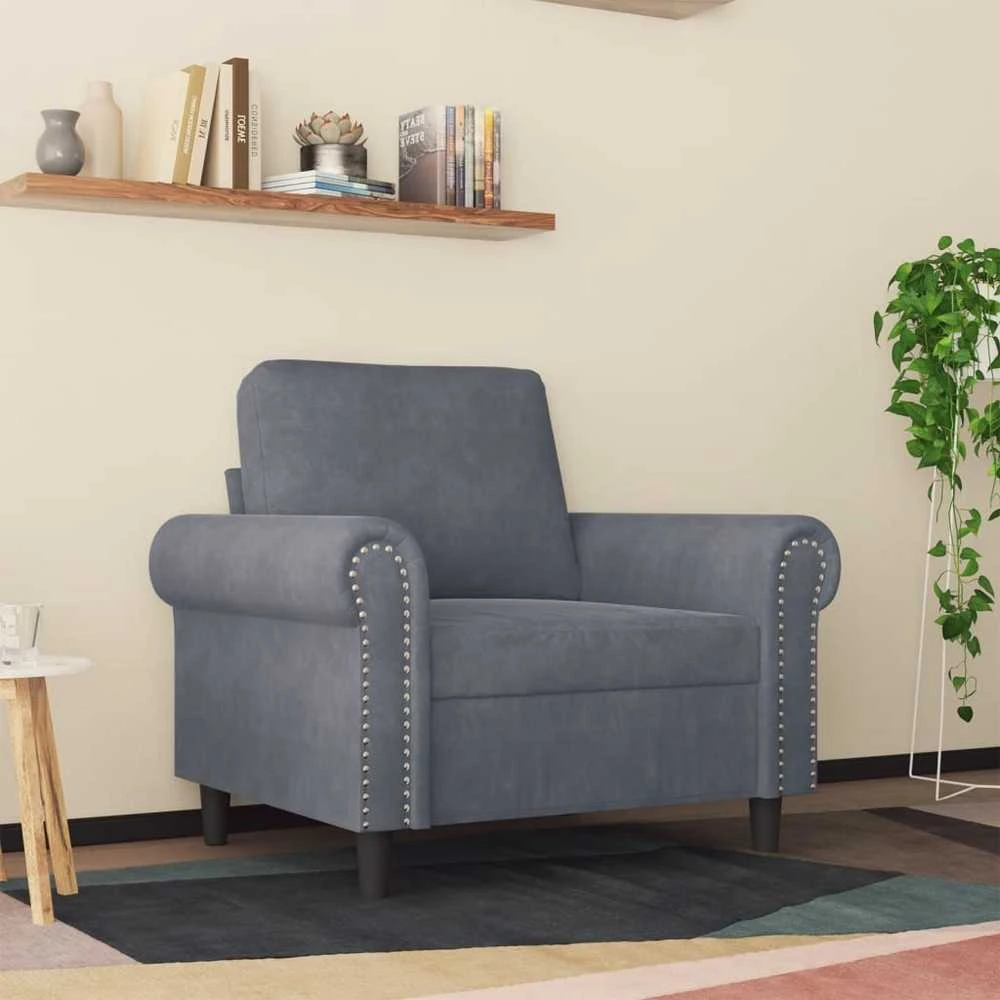 Sofa Krėslas, tamsiai pilkos spalvos, 60cm, aksomas