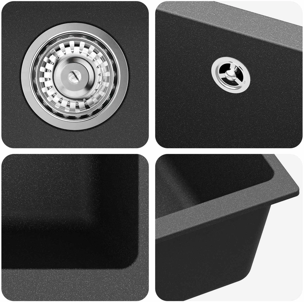 Kriauklė 80% Kvarcas ir 20% Derva 430 x 460 mm Juoda