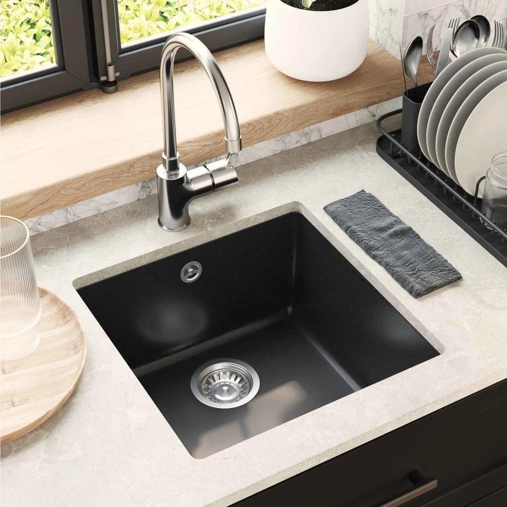 Kriauklė 80% Kvarcas ir 20% Derva 430 x 460 mm Juoda