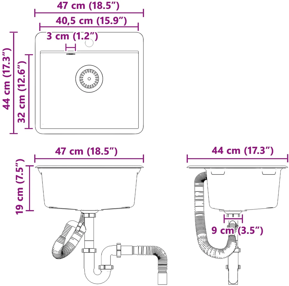 Kriauklė 80% Kvarcas ir 20% Derva 470 x 440 mm Pilka