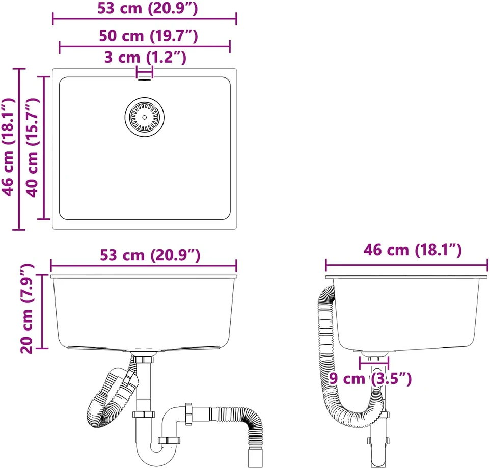 Kriauklė 80% Kvarcas ir 20% Derva 530 x 460 mm Balta
