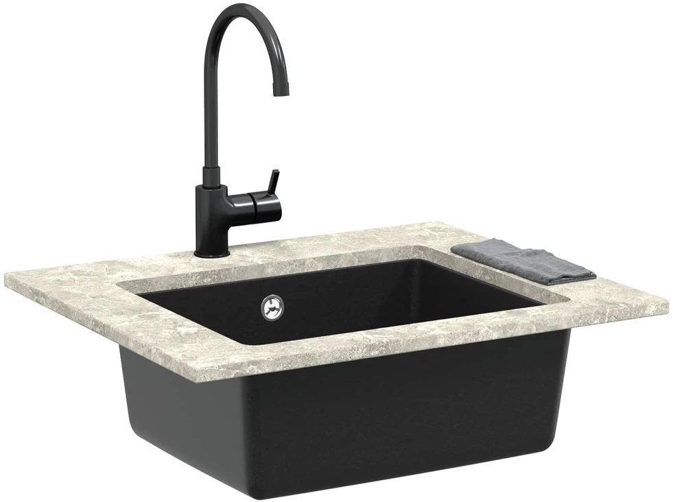 Kriauklė 80% Kvarcas ir 20% Derva 530 x 460 mm Juoda