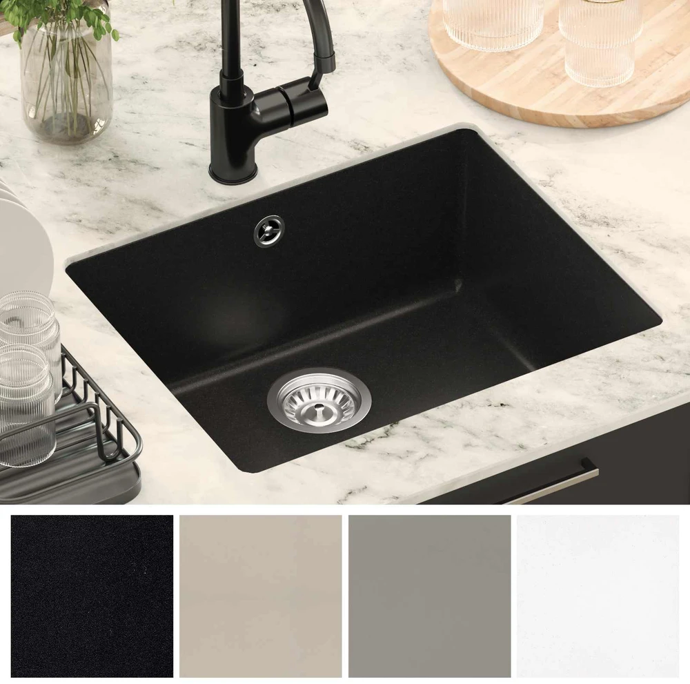 Kriauklė 80% Kvarcas ir 20% Derva 530 x 460 mm Juoda