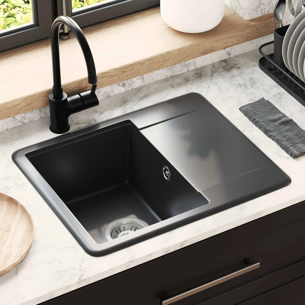 Kriauklė 80% Kvarcas ir 20% Derva 560 x 460 mm Juoda
