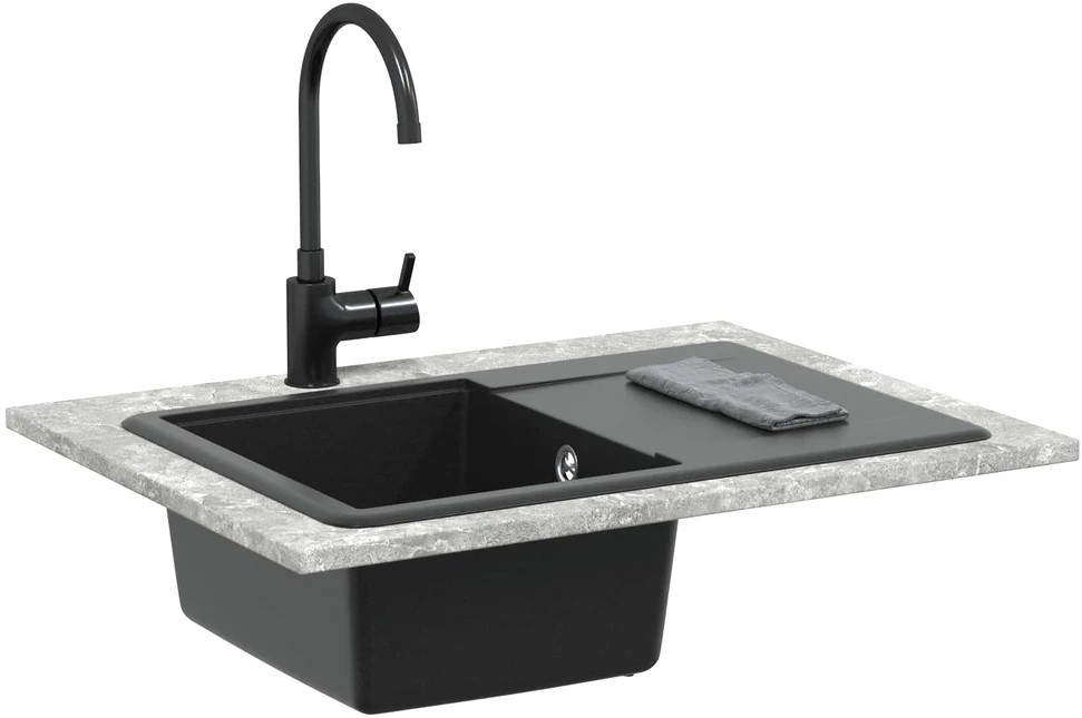 Kriauklė 80% Kvarcas ir 20% Derva 670 x 460 mm Juoda