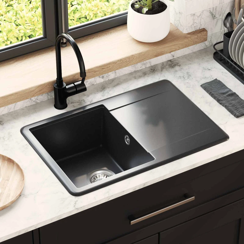 Kriauklė 80% Kvarcas ir 20% Derva 670 x 460 mm Juoda