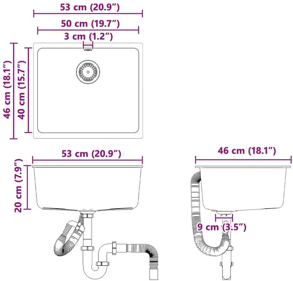 Kriauklė 80% Kvarcas ir 20% Derva 530 x 460 mm Balta