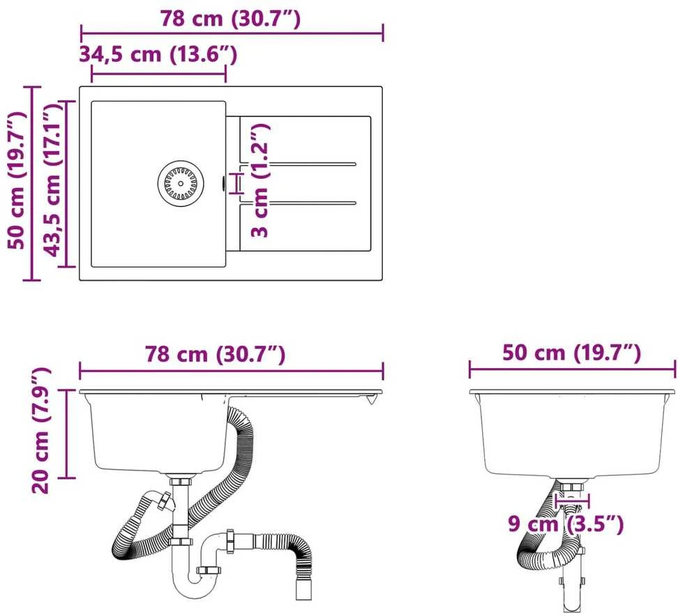 Kriauklė Balta 780 x 500 mm 80% Kvarcas ir 20% Derva
