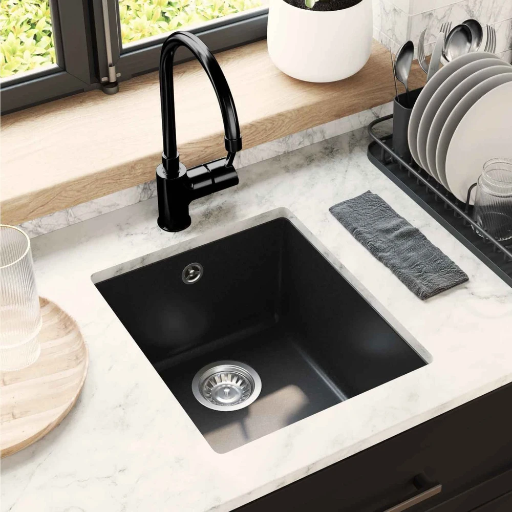 Kriauklė 80% Kvarcas ir 20% Derva 370 x 460 mm Juoda