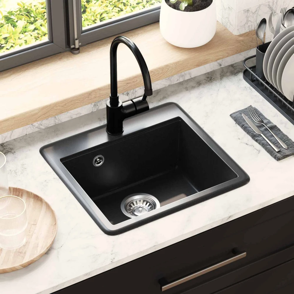 Kriauklė 80% Kvarcas ir 20% Derva 470 x 440 mm Juoda
