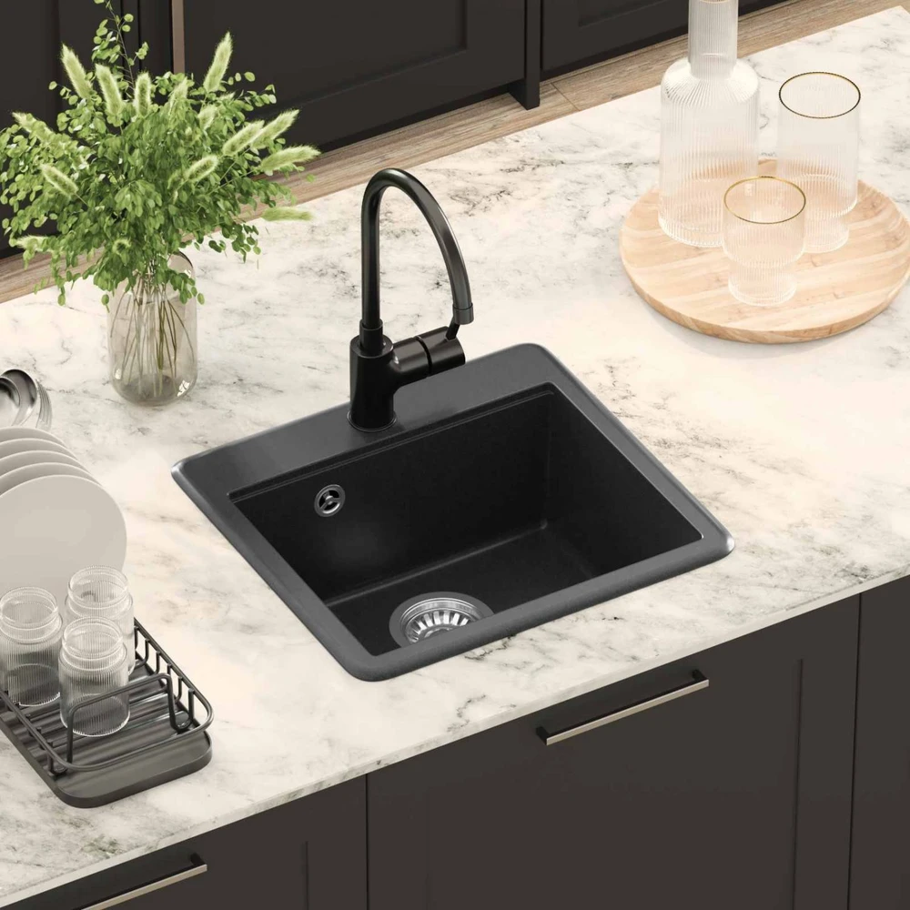 Kriauklė 80% Kvarcas ir 20% Derva 470 x 440 mm Juoda