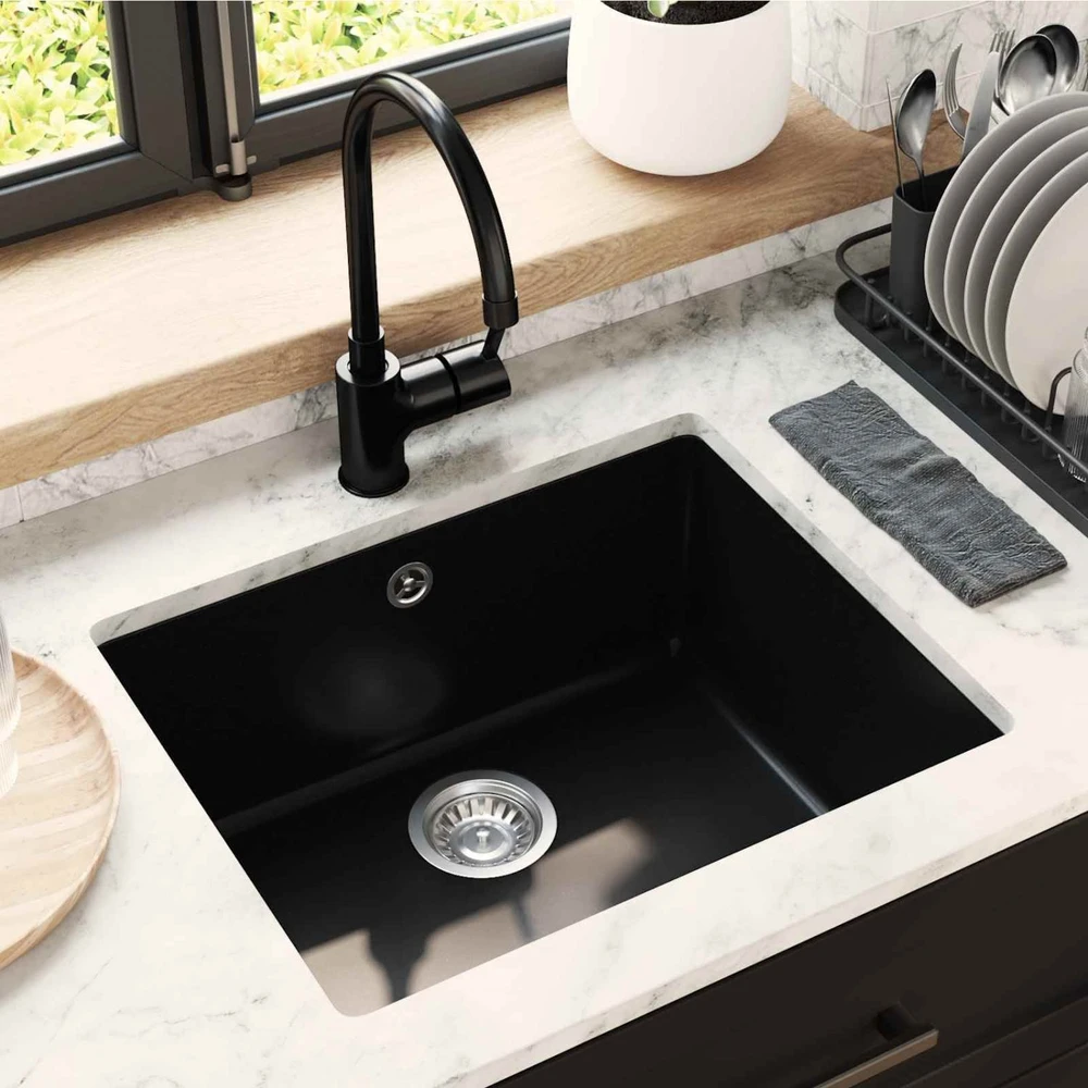 Kriauklė 80% Kvarcas ir 20% Derva 530 x 460 mm Juoda