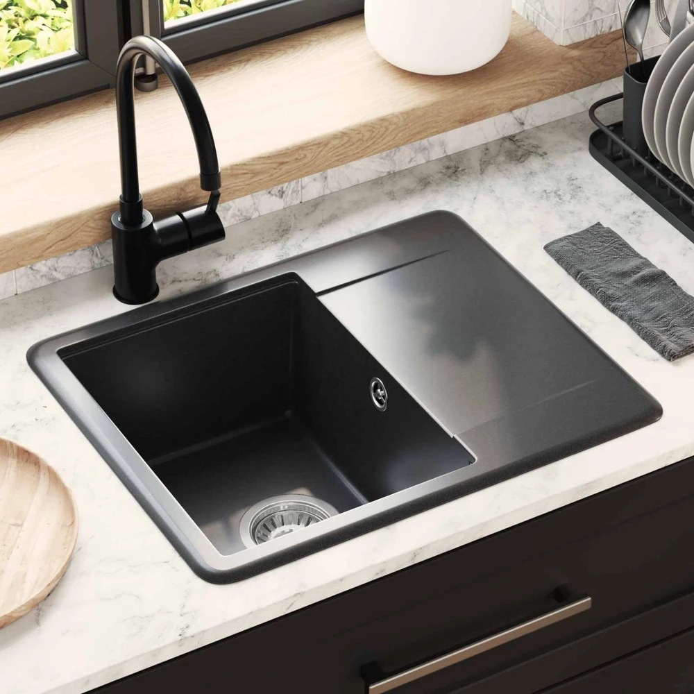 Kriauklė 80% Kvarcas ir 20% Derva 560 x 460 mm Juoda