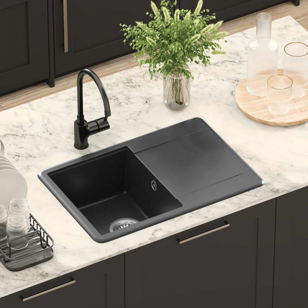 Kriauklė 80% Kvarcas ir 20% Derva 670 x 460 mm Juoda