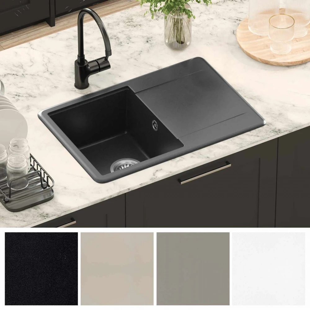 Kriauklė 80% Kvarcas ir 20% Derva 670 x 460 mm Juoda