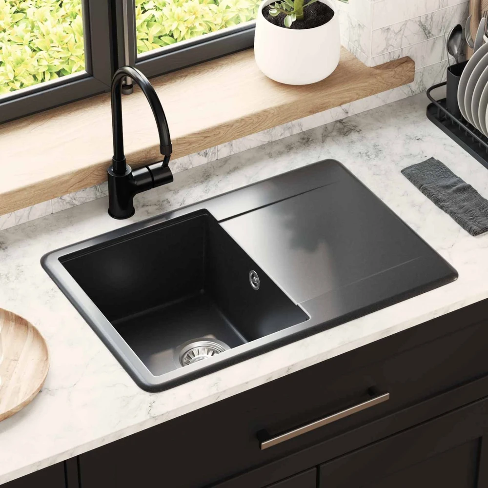 Kriauklė 80% Kvarcas ir 20% Derva 670 x 460 mm Juoda
