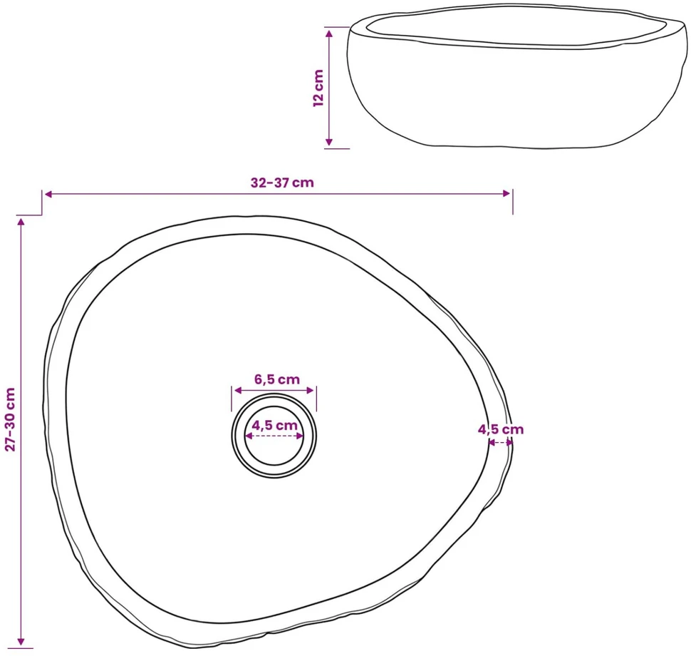Kriauklė Ovalo Pilka (32-37) x (27-30) x 12 cm Upės akmuo