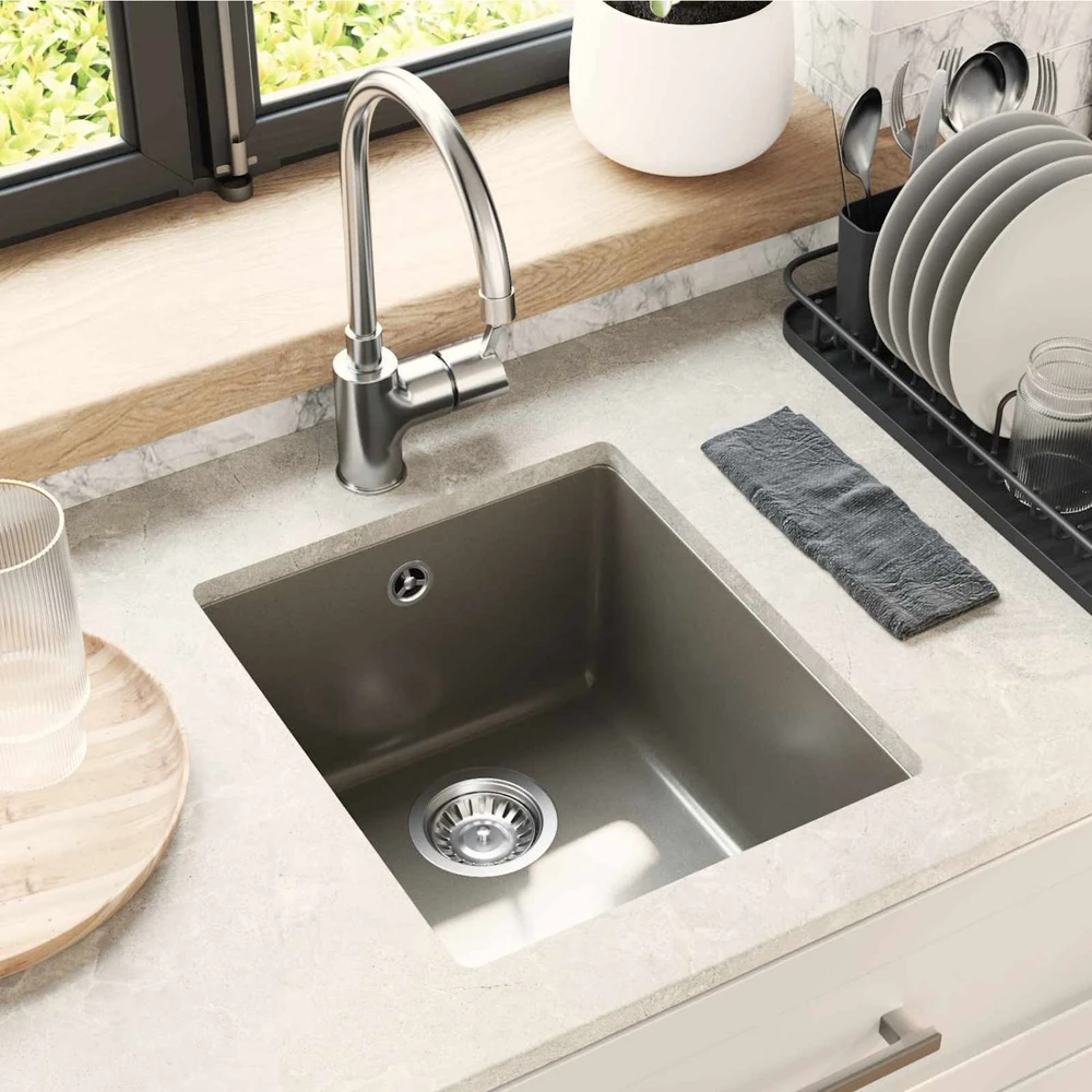 Kriauklė 80% Kvarcas ir 20% Derva 370 x 460 mm Pilka