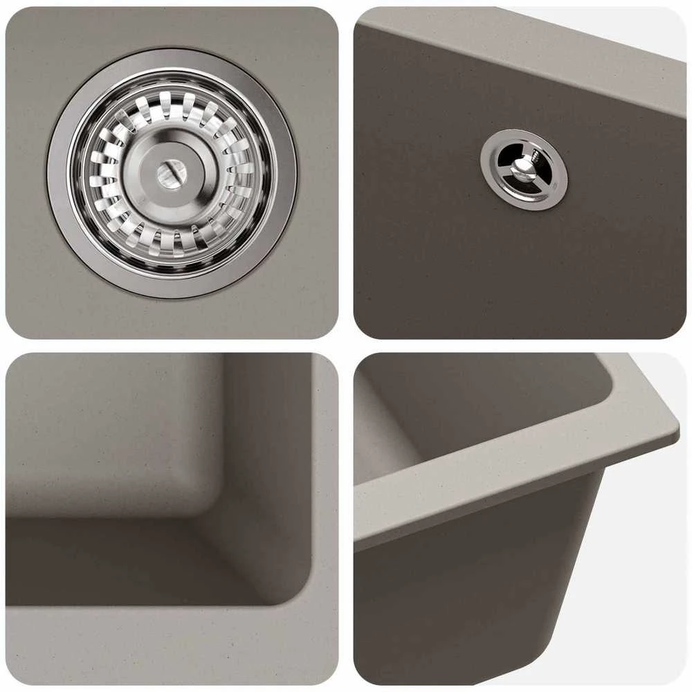 Kriauklė 80% Kvarcas ir 20% Derva 430 x 460 mm Pilka
