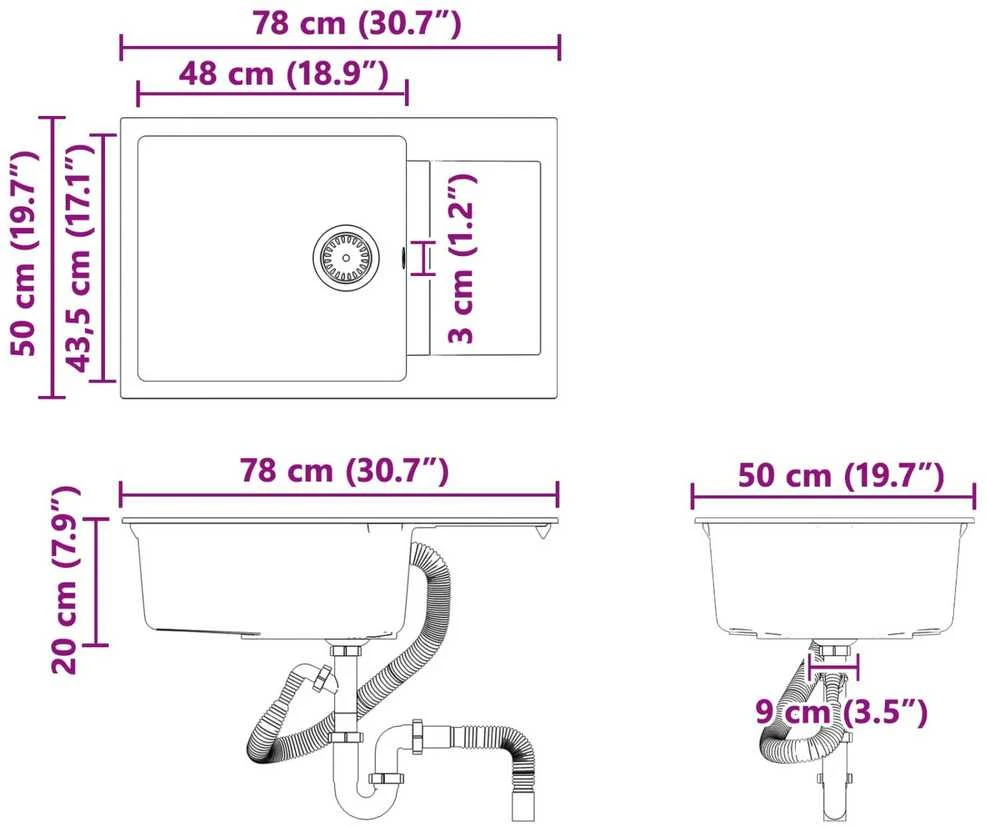 Kriauklė Smėlio 780 x 500 mm 80% Kvarcas ir 20% Derva