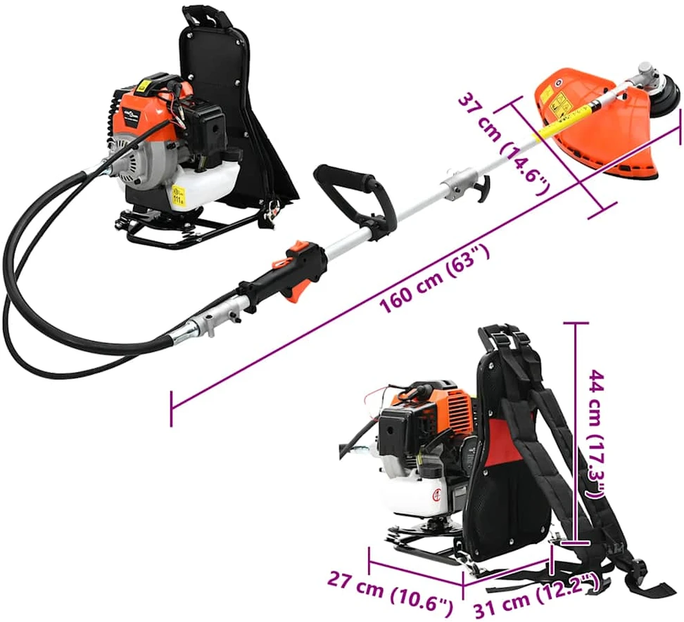 Krūmapjovė su kuprine, oranžinis dizainas, 52 cc, 1,45 kW