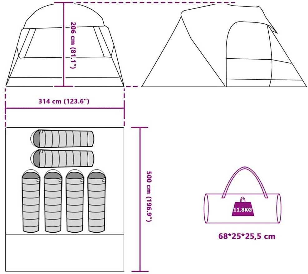 Dome palapinė 6 asmenims su stogu Mėlyna 500 x 314 x 206 cm
