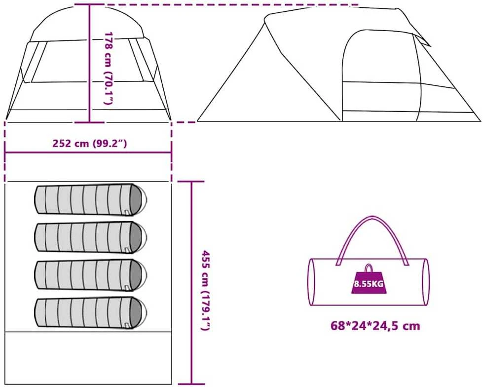 Dome palapinė 4 asmenims su stogu Žalia 455 x 252 x 178 cm